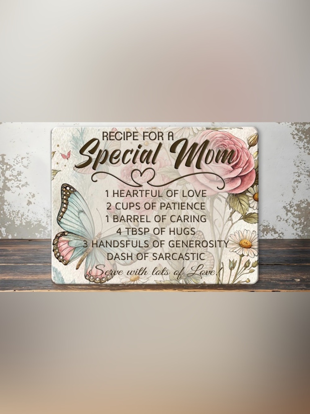 Recipe for a Special Mom Tempered glass cutting board- Floral & Butterfly Design